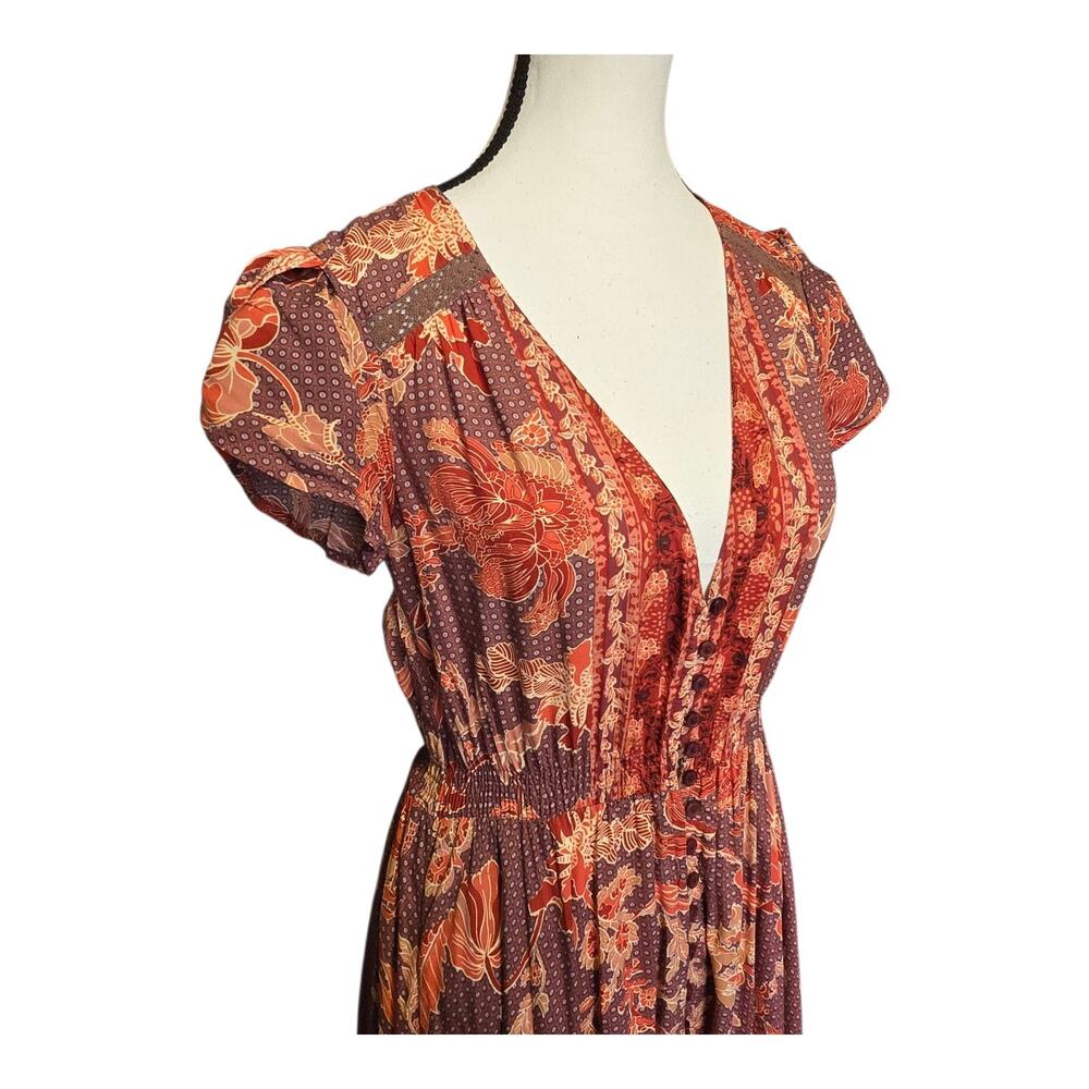Jaase Maxi Dress Womens Small Multicolor Floral Print Button Front Fall Bohemian - Picture 5 of 11
